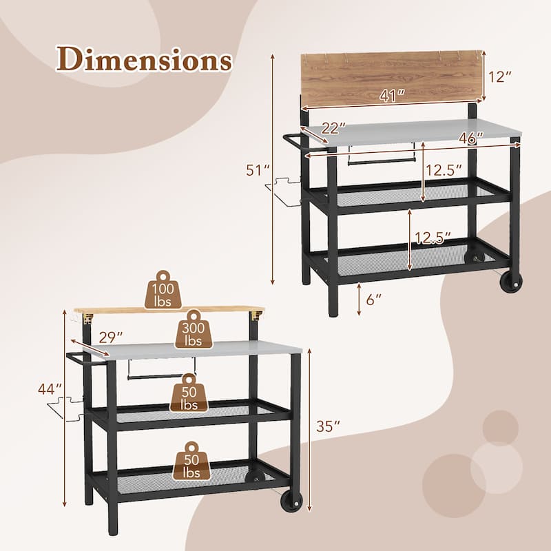 Gymax Rolling Bar Cart w/ Flip-up Table Hooks Paper Towel Holder 2
