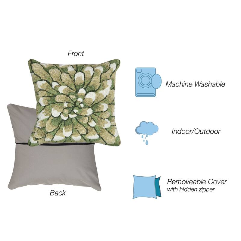 Liora Manne Frontporch Mum Indoor/Outdoor Pillow Green 18" Square