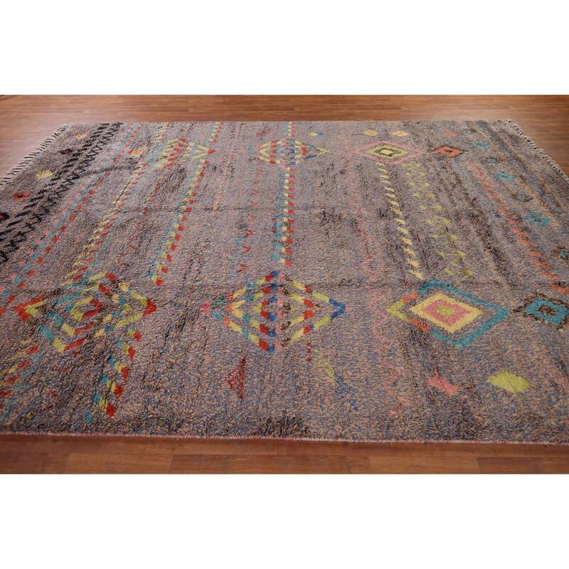 Geometric Plush Moroccan Oriental Area Rug Handmade Wool Carpet - 8'11" x 12'5"