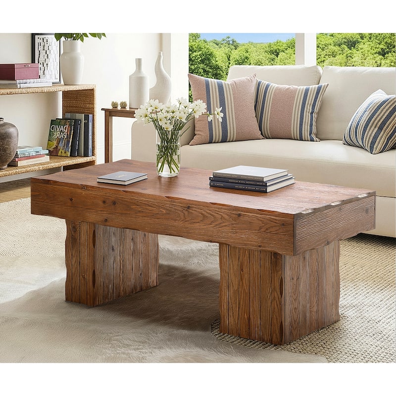 Farmhouse Coffee Table, 47 Inches Solid Wood Center Tables with Base