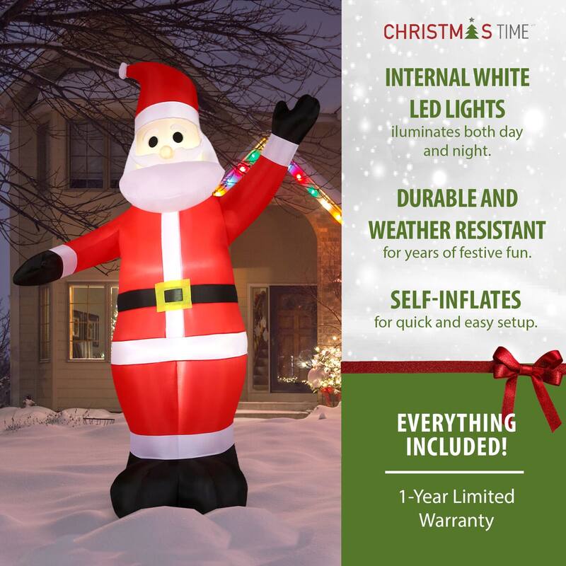 Christmas Time 10-Ft. Pre-Lit Inflatable Santa Claus Outdoor Christmas Decoration