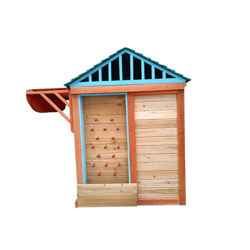 Eco-friendly Outdoor Wooden 4-in-1 Game House for kids garden playhouse,different games on every surface,61.4"Lx45.98"Wx64.17"H