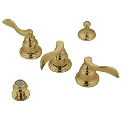 Elements Of Design Nu-Day Three Handle Bidet Faucet with Brass Pop-up - Polished Brass