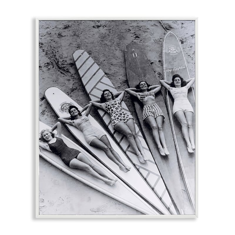 Stupell Vintage Women on Surfboards Framed Giclee Art Design By Arlington Prints - 16 x 20 - White