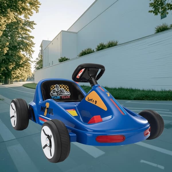 slide 2 of 45, 12V Kids Ride-On Go Kart with LED Lights, Bluetooth Music, Pedal Control and Parental Remote Control, For 3-8 Years Old Blue