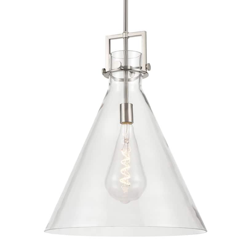 Innovations Lighting 411-1SL-23-18 Newton Cone Pendant Newton Cone 18" - Satin Nickel / Clear