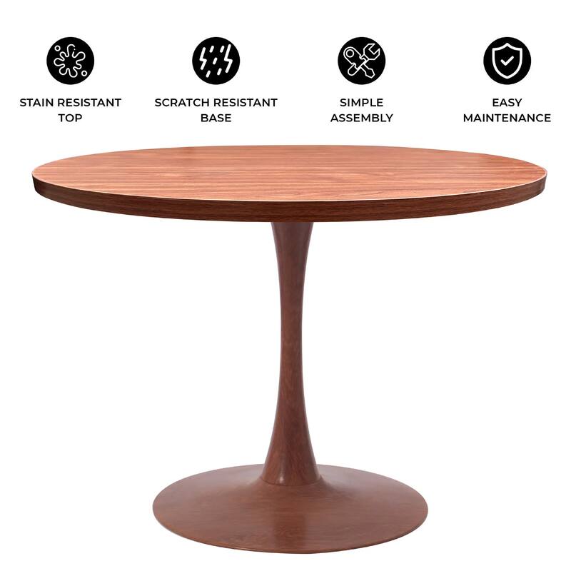 Bristol Round Dining Table 36 in. Wide MDF Tabletop in Cherry Steel Pedestal Base for Modern Kitchen and Dining Room