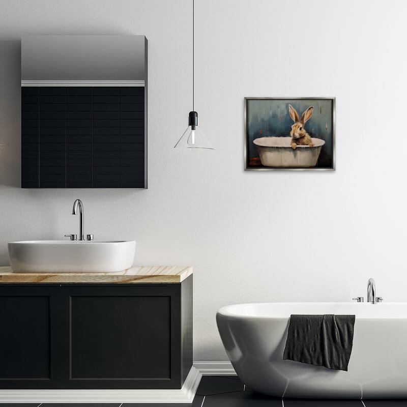 Stupell Baby Bunny in Tub Framed Floater Canvas Wall Art Design By Arlington Prints