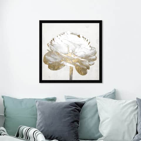 Oliver Gal 'Gold and Light Floral II White' Floral and Botanical Framed Wall Art Prints Florals - Gold, White