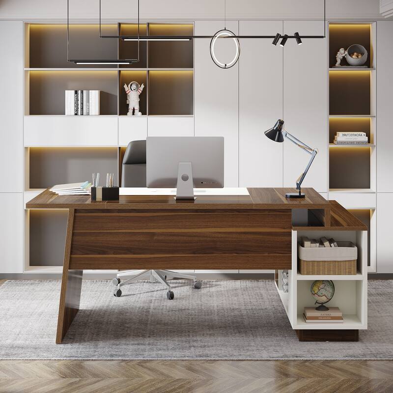 78-Inch L-Shaped Executive Desk with File Cabinet for Home Office