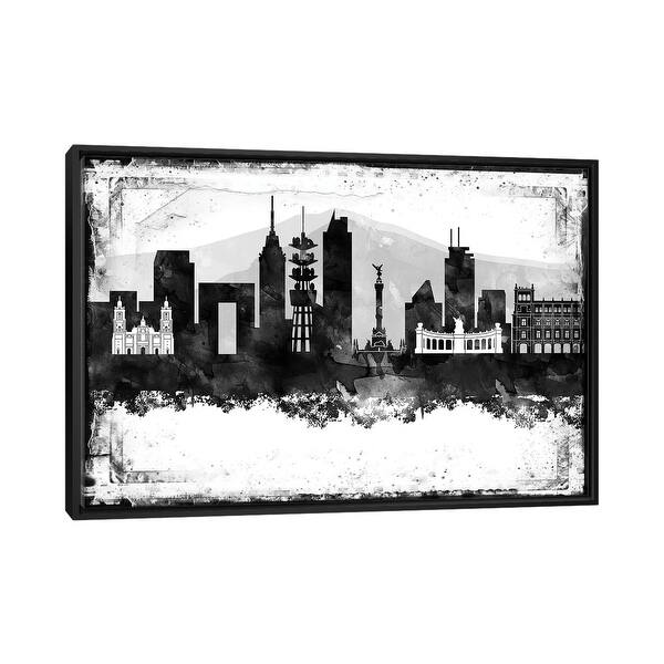 slide 2 of 12, iCanvas "Mexico City Black And White Framed Skylines" by WallDecorAddict Framed Black - 26x40