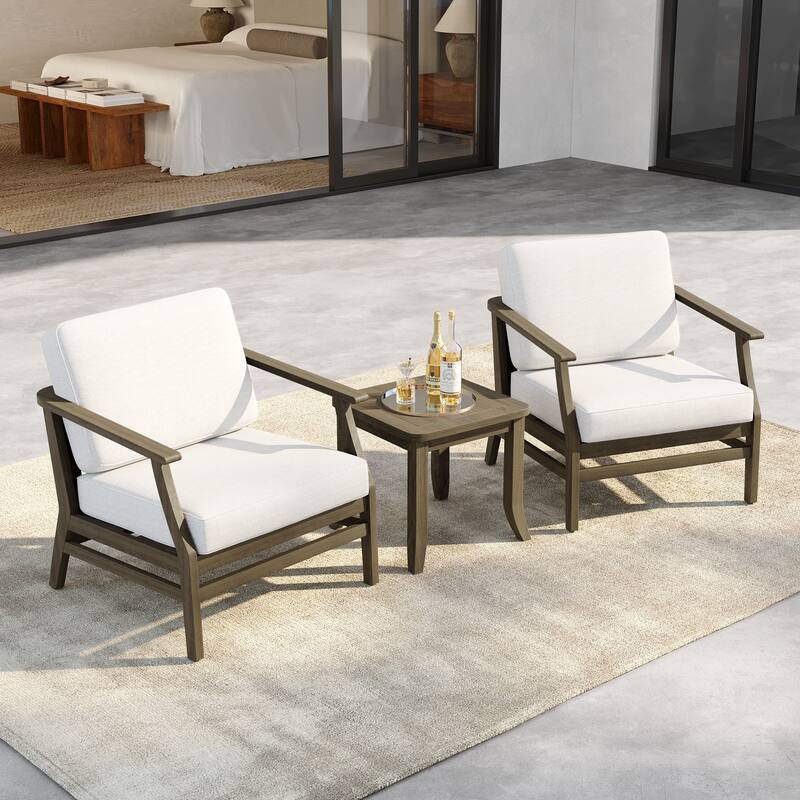 3 Set Outdoor Teak Wood Club Chairs with Side Table