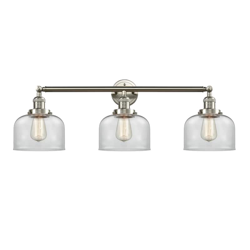 Innovations Lighting Large Bell 3 Light 32" Wide Bathroom Vanity Light - Brushed Satin Nickel / Clear