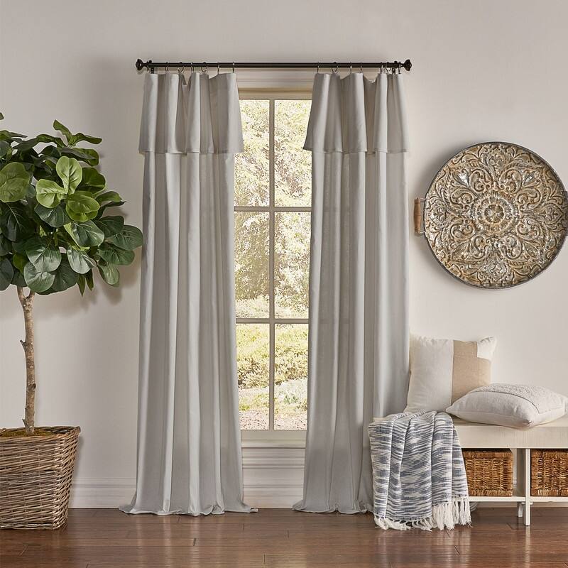 Mercantile Drop Cloth Light Filtering Ring Top Tab Farmhouse Curtain Panel with Valance - 95 Inches - Grey