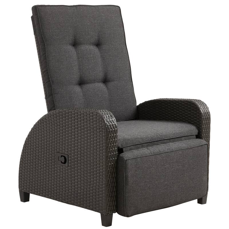 Adjustable Outdoor Lounge Chair with Backrest and Footrest, Non-Slip Legs and Weather-Resistant Cushions - Grey