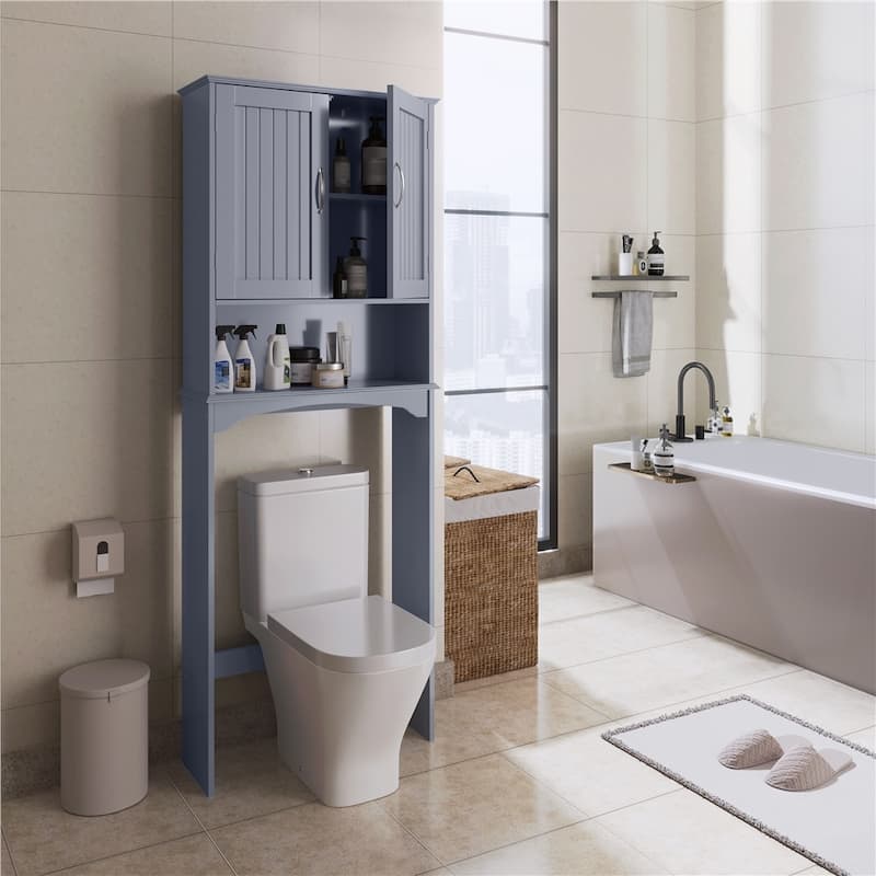 Yaheetech Bathroom Space Saving Organizer Over-the -Toilet with Adjustable Shelf for Bathroom - Grey