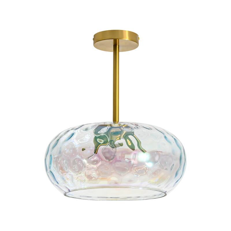 14.2" W 3-Light Modern Gold Dome Semi-Flush Mount Ceiling Light with Water Glass Shade for Foyer, Bedroom
