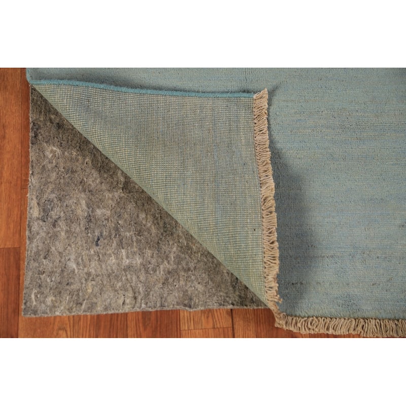Light Blue Gabbeh Modern Rug Hand-Knotted Solid Wool Carpet - 2'7" x 3'9"