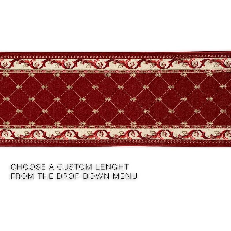 Custom Size French Trellis Design Brown,Red,Blue Color Non-Slip Rubber Backing- 31 Inch WidexYour Choice of Length Runner Rug