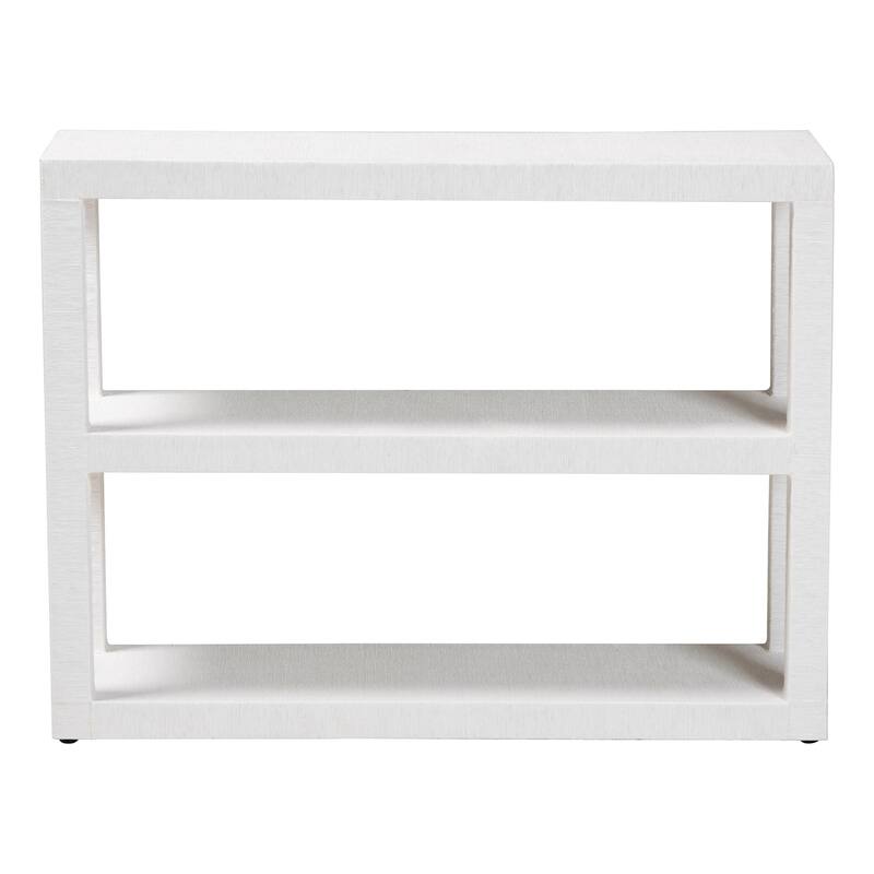Oaklynn Natural Grasscloth Bookshelf - Two-Tier Display Piece with Open Frame, Modern Coastal Accent Shelving for Living Room