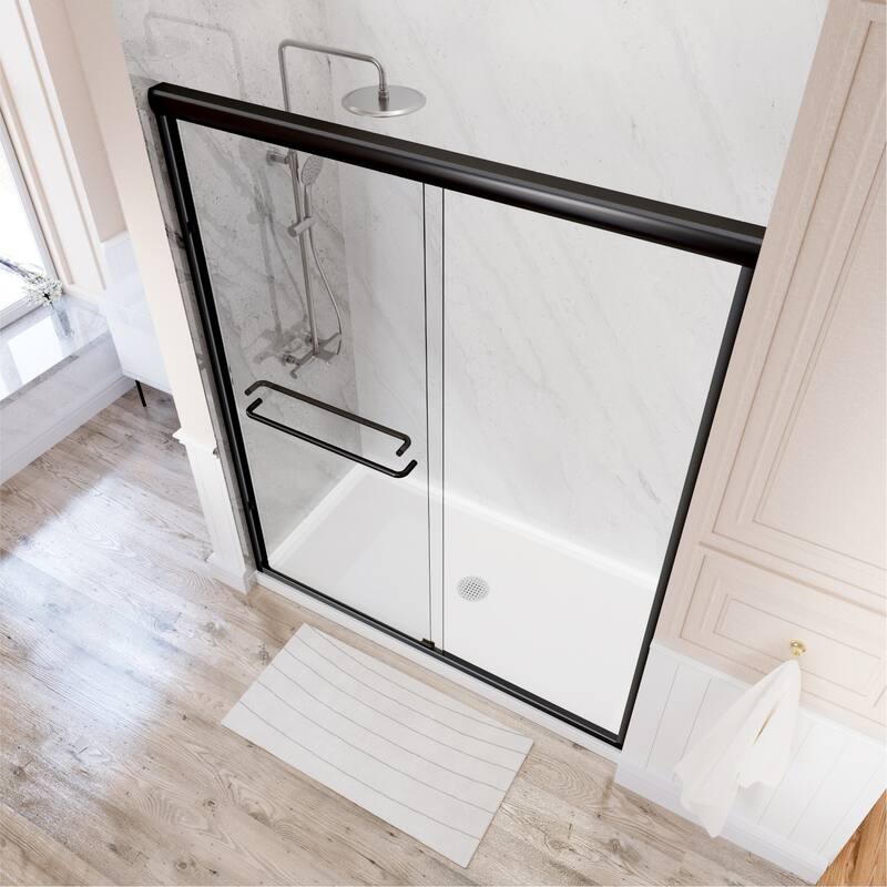 i-Homare 59'' W X 72'' H Semi-Frameless Double Sliding Shower Door with 2 Towel Bars