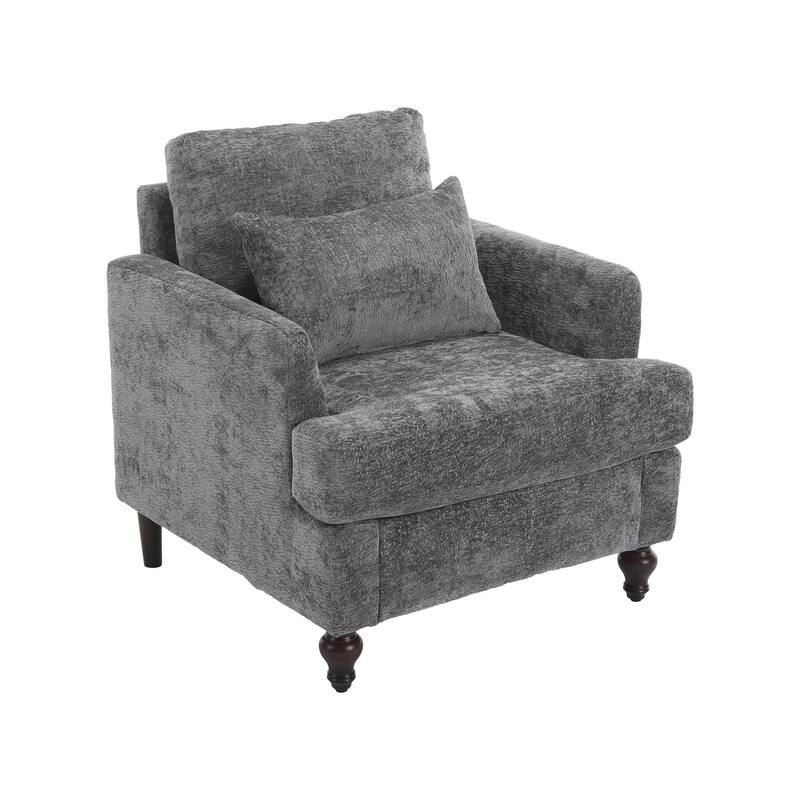 Tufted Club Chair Office Chair, Vintage Sofa Chair Armchair Leisure Chair Accent Chair with Wooden Frame, Gray