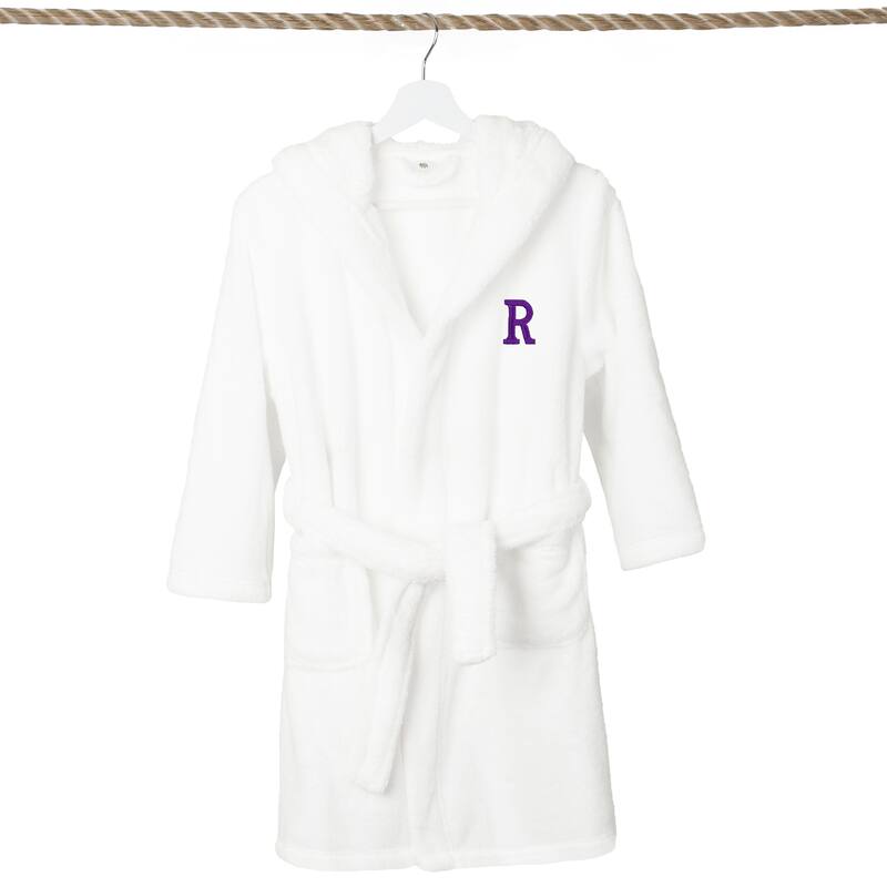 Sweet Kids 100% Polyester SUPER PLUSH Double Brushed Hooded Bathrobe with Purple Bookman Monogram