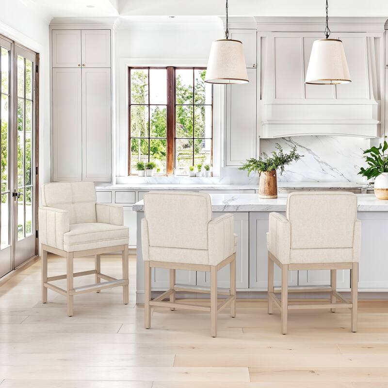 27.2 In Modern Cushioned Counter Height Bar Stools For Kitchen Island Dining Room Ba - 22.4" W x 20.6" D x 40.2" H - Set of 3 - Linen