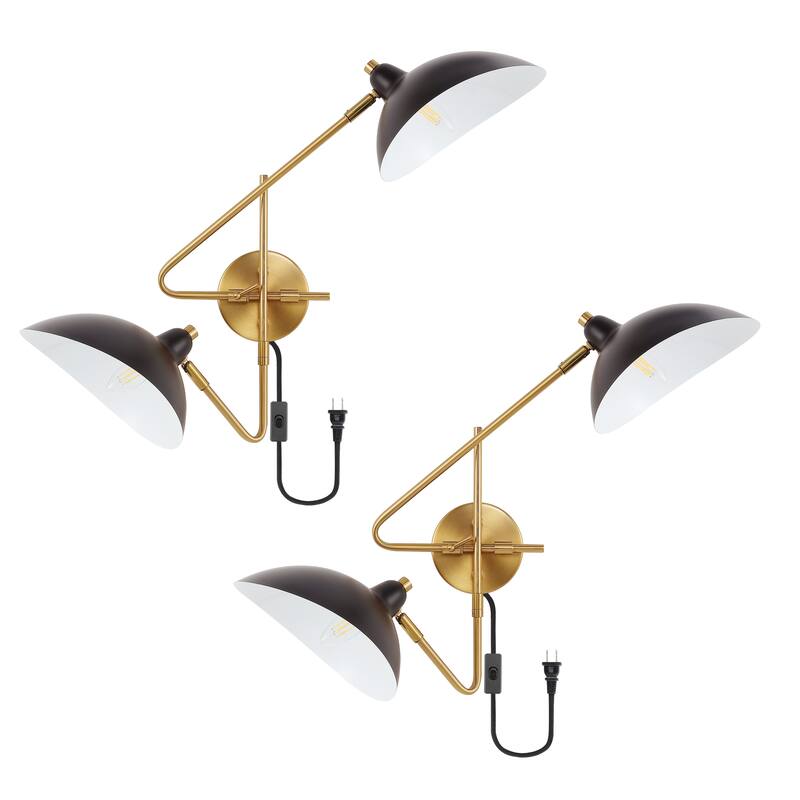 SAFAVIEH Lighting Symela 2 Light 14.5" Wall Sconce (Set of 2) - 28" x 14.5" x 19"-withD/H - Brass/Black - 28Wx15Dx19H