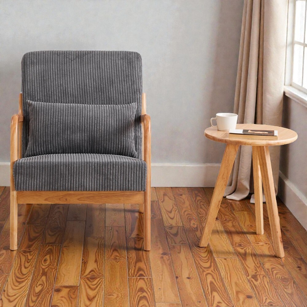 Accent Chair and Coffee Table Set, Minimalist Leisure Chair with Rubberwood Frame, Office Chair for Living Room Bedroom