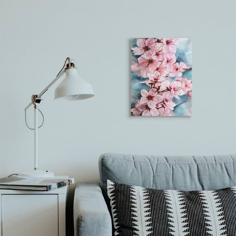 Stupell Branch of Blooming Cherry Blossoms Pink Blue Canvas Wall Art - Multi-Color