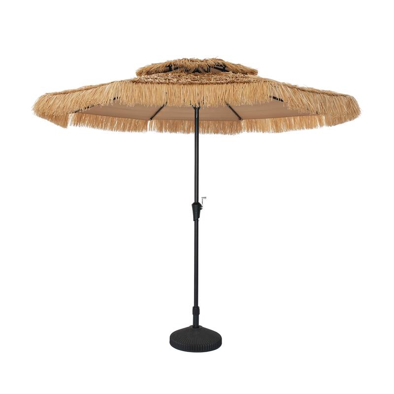 Clihome 10 Ft. Outdoor Double Top Hawaiian Style Thatch Umbrella - Brown With C-base