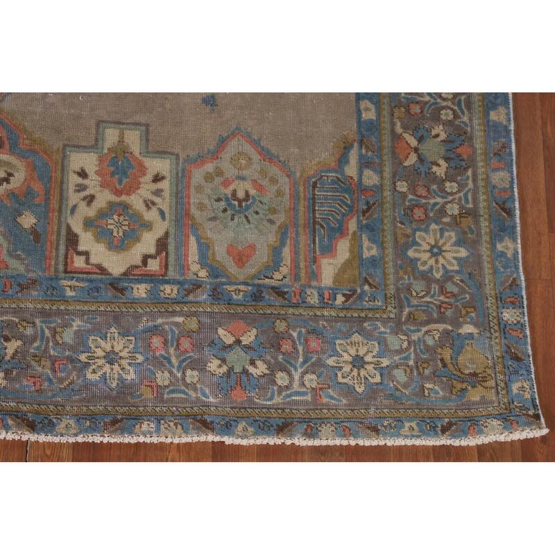 Brown Geometric Bakhtiari Persian Vintage Rug Handmade Wool Carpet - 6'9"x 9'4"