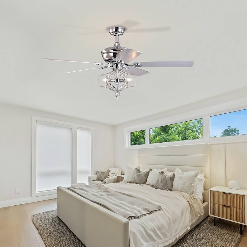 52 inch Chrome Crystal Reversible Ceiling Fan with Lights and Remote Control - 52 Inches