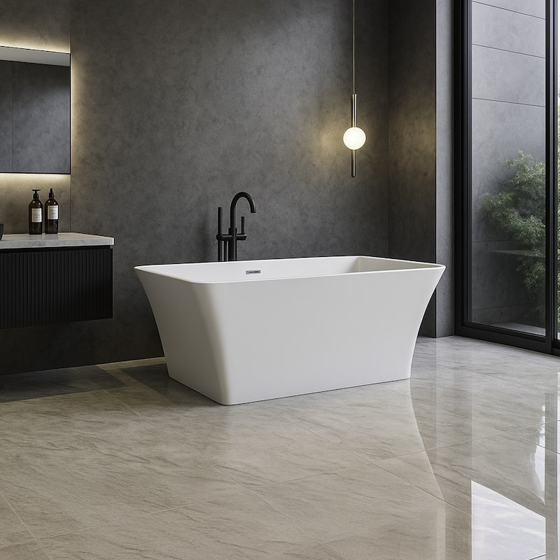 67 in. Freestanding Soaking Tub Acrylic Bathtub with Centered Drain in White