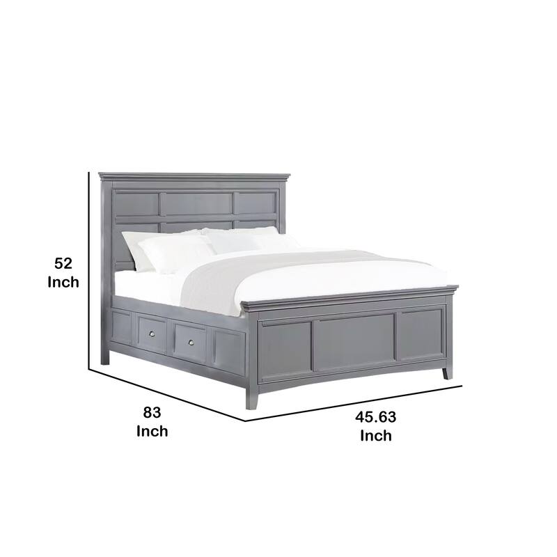 Lile Twin Bed with Crown Moulding, Storage Drawers, Gray Solid Wood