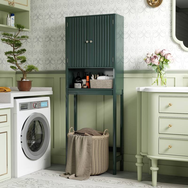 Gymax 66'' Over the Toilet Storage Cabinet w/Fluted Doors Adjustable