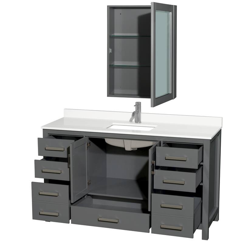 Sheffield 60-inch Single Vanity, Single Hole Quartz Top, Med Cabinet
