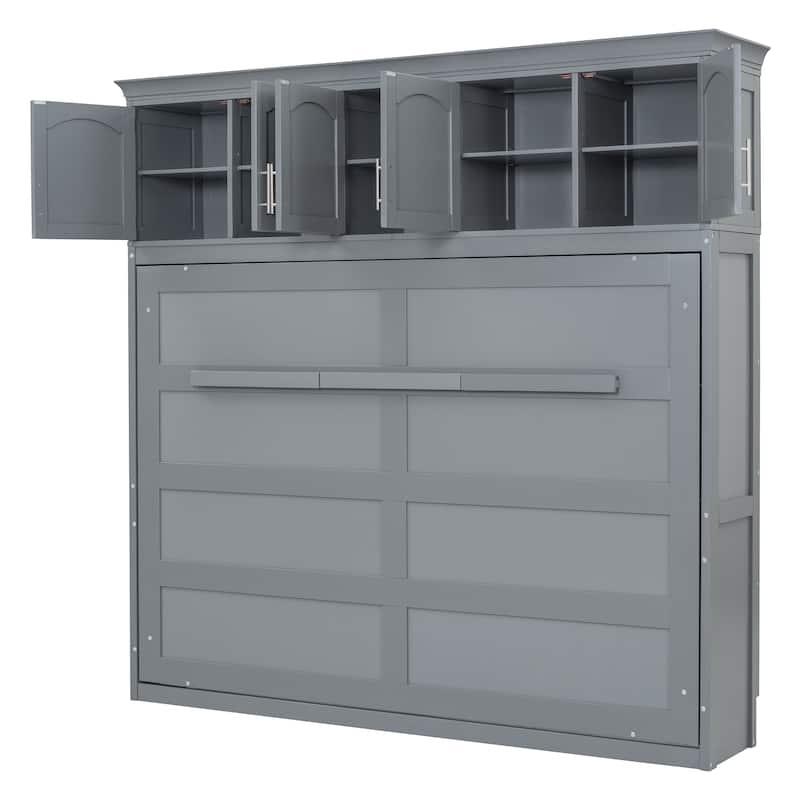 Queen Murphy Wall Bed with Cabinets - Multifunctional Space-Saving Bed with Mattress Support