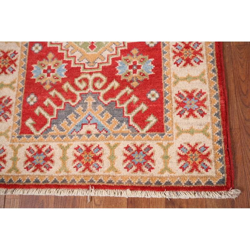 Geometric Kazak Oriental Accent Rug Hand-Knotted Wool Carpet - 2'1" x 2'11"