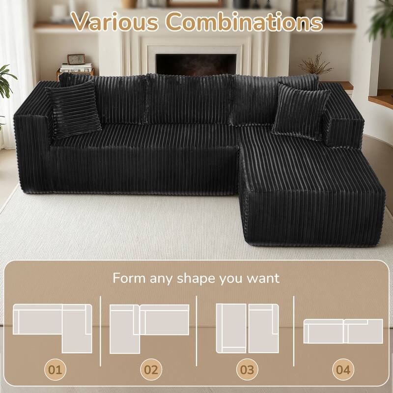105 in. Wide Square Arm 2-Piece Modern Corduroy Fabric L-Shape Modular Sectional Sofa