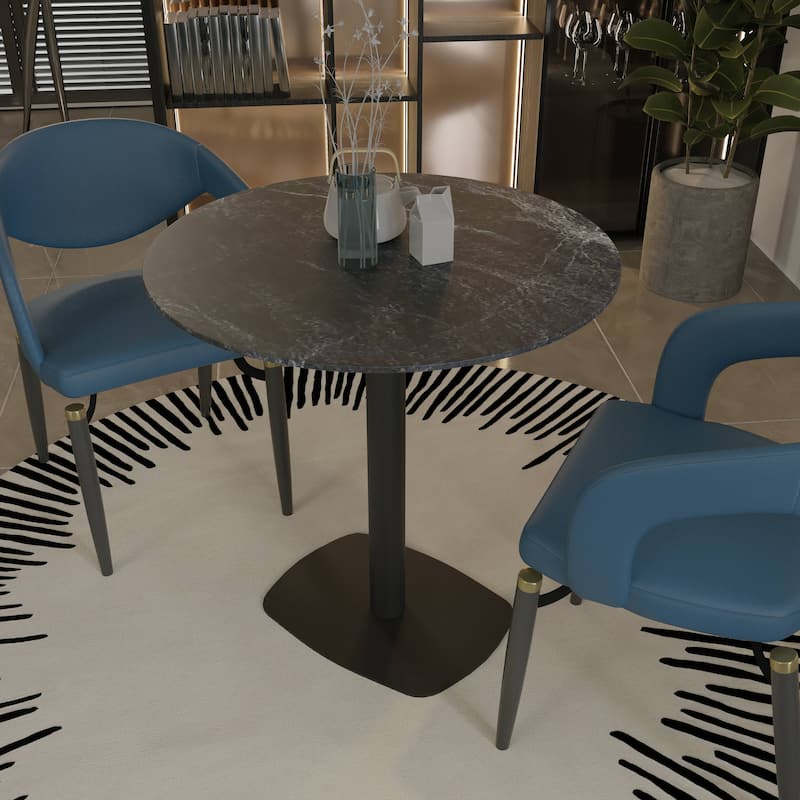 Vail Round Dining Table with 27 in. MDF Tabletop in Black Stainless Steel Square Base Accent Kitchen Table
