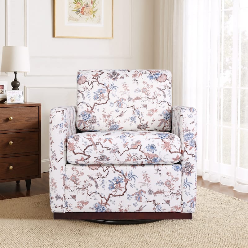 Pattern Swivel Armchair Linen Upholstered Accent Chair
