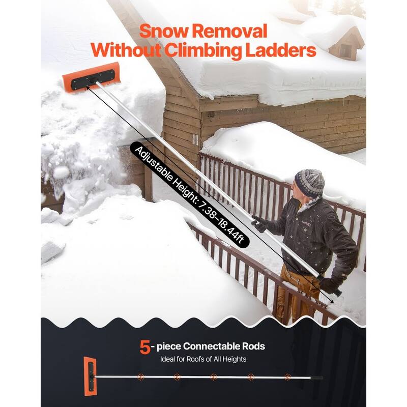 17.7-Inch Foam Blade Roof Snow Rake with Adjustable Aluminum Handle for Easy Snow Removal - 88.58-221.26 x 17.72 x 6.30 in