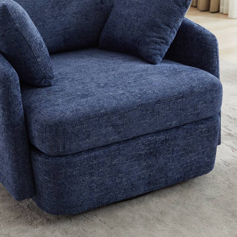 Chenille Upholstered Swivel Accent Chair, Cozy Club Chair with 2 Thorw Pillows, Oversized Lounge Armchair with Metal Base
