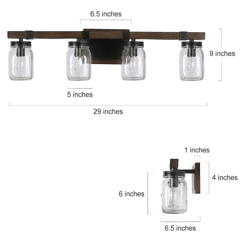 Kole Farmhouse 4-Light Linear Bathroom Vanity Lights Mason Jar Glass Wall Sconces