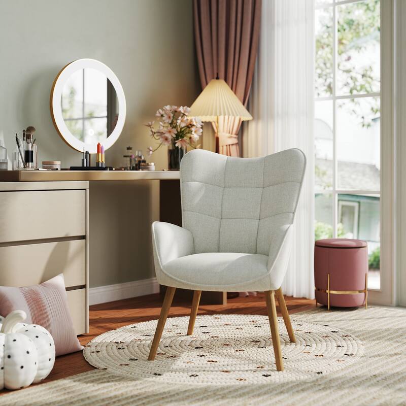 Homy Casa Modern Upholstered Accent Chair with Armrests and Wooden Legs for Living Room and Reading Nook