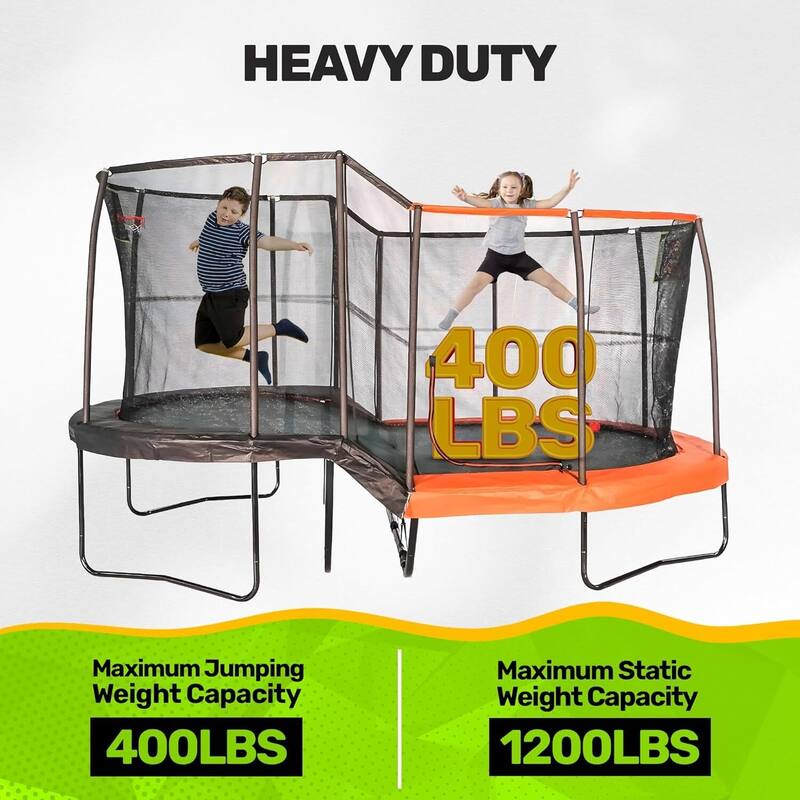 10x17 ft Multi-Level Oval Trampoline Combo - Dual-Height Jump Zones with Enclosure, Target Toss & Hoop - 204