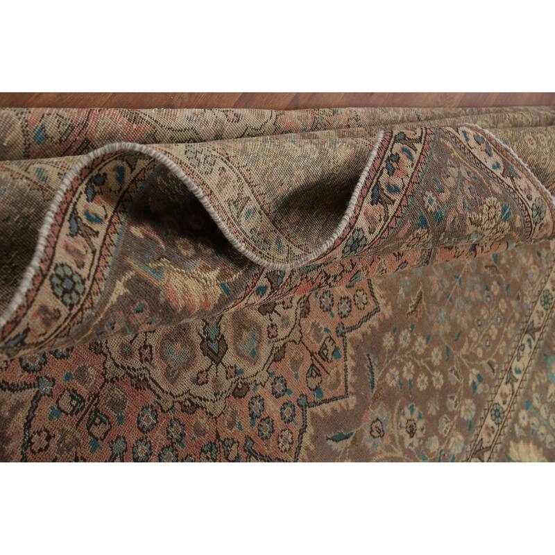 Brown Medallion Tabriz Persian Vintage Rug Hand-Knotted Wool Carpet - 8'2"x 11'5"