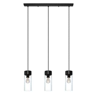 Eglo Montey 3 Light Pendant With Matte Black Finish and Clear Glass